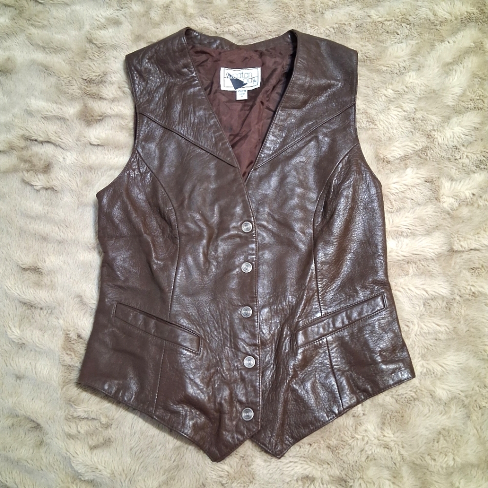 Vintage Yucatan Bay Brown Leather Vest Women's Size M